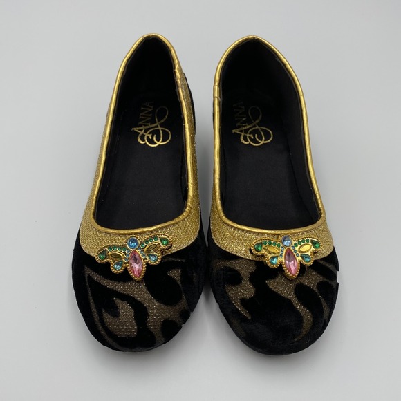 Disney Anna Gold Trimmed Jeweled Ballet Flats Girls Costume Dress Up size 2/3 - Picture 1 of 8